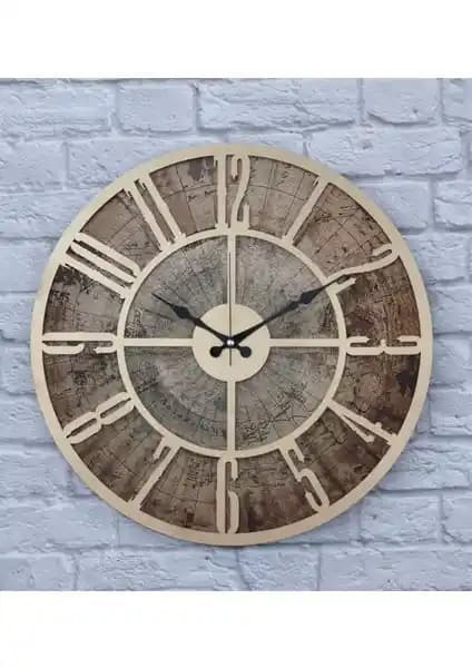 Markakanvas Eski Dünya Haritalı Duvar Saati 50-80 cm Dekoratif ve Estetik Tasarım