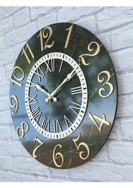 Markakanvas Mermer Desenli Altın Rakamlı Duvar Saati: Modern ve Şık Dekorasyon İçin Uygun