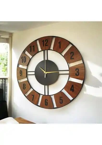 Modern Ahşap Siyah Ceviz Desenli Sessiz Duvar Saati Dekorasyon ve Hediye Seçenekleri
