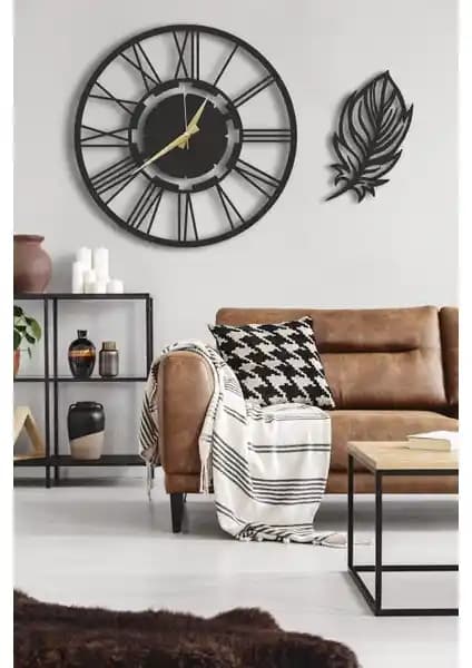 Modern Dekorasyon İçin Siyah Duvar Saati ve Yapraklı Tablo Seti Ürün Özellikleri ve Tasarım Detayları