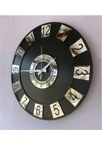 Modern ve Şık AA Shop Siyah Gold Gümüş Detaylı Aynalı Pleksi Duvar Saati 50cm
