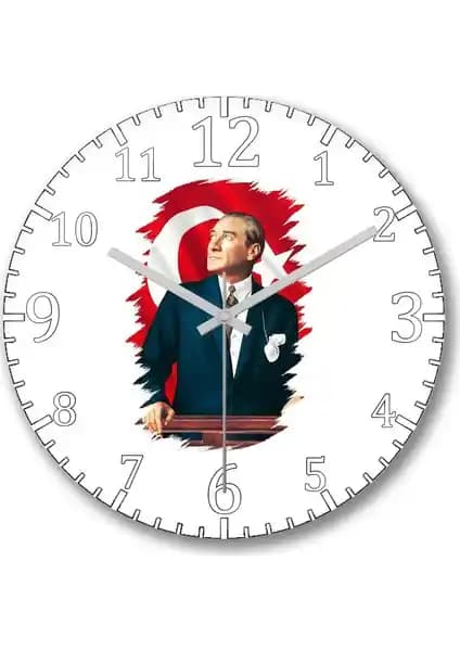 Mustafa Kemal Atatürk Türk Bayrağı Temalı Yuvarlak Duvar Saati Yüksek Kalite ve Şıklık