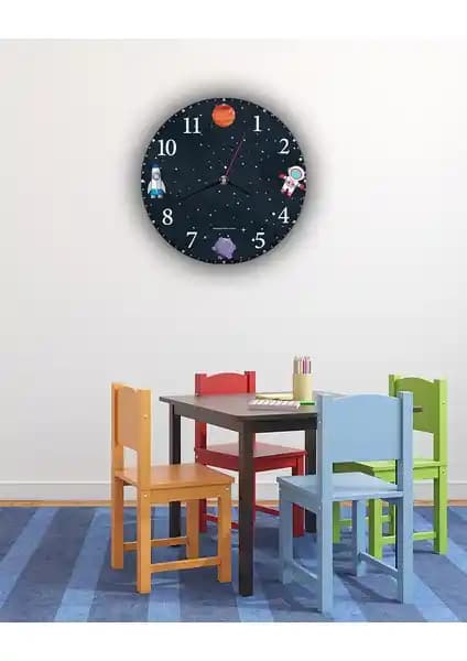 Notpa Aksesuar Space Çocuk Dekoratif Ahşap Duvar Saati Modern ve Güvenli Tasarım