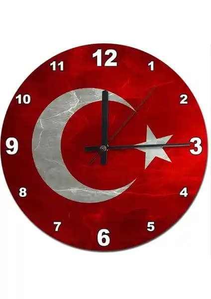 Türk Bayrağı Temalı Mermer Görünümlü Duvar Saati Dekorasyon ve Estetik İçin Uygun
