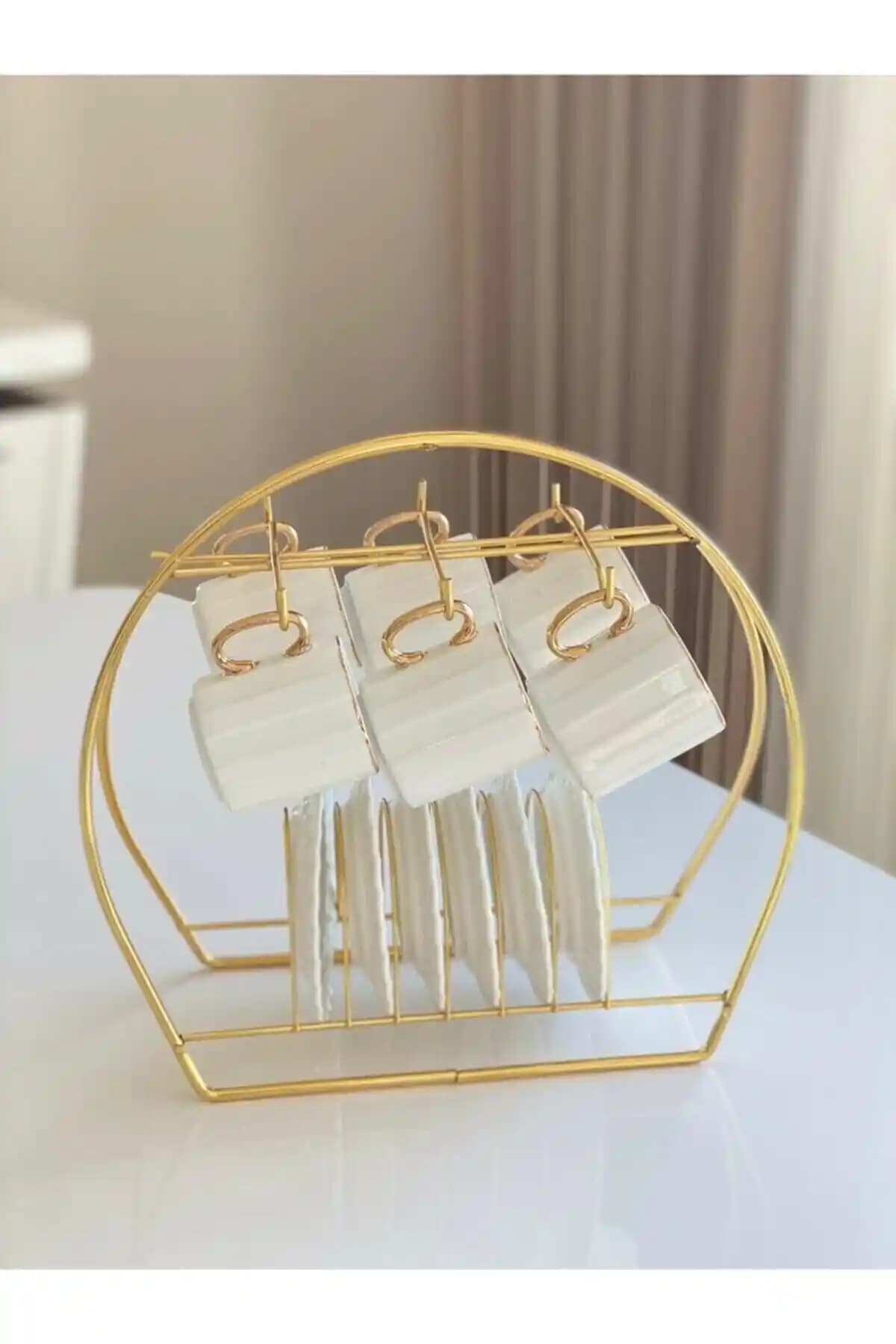 Atlas İstanbul Altın Rengi Gold Fincan Standı 6'lı Set ile Modern Sunum Şıklığı