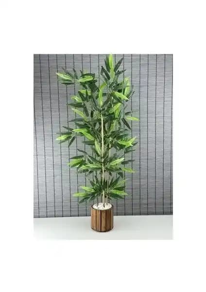 Bahçem Yapay Yoğun Yapraklı Dekoratif Bambu Ağacı 100CM Ahşap Saksılı
