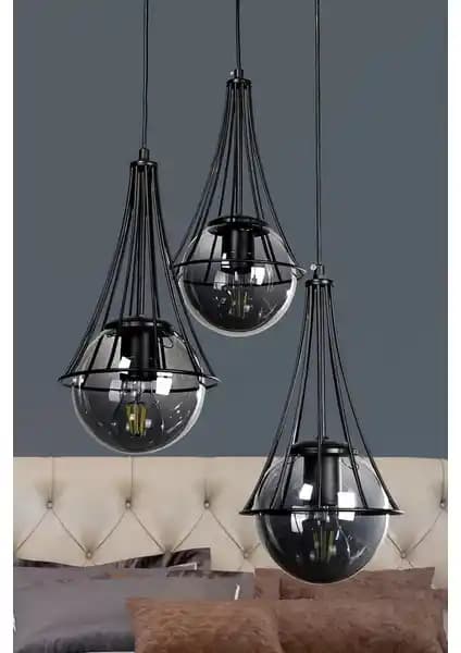 Begüsa Sarmal 3.lü Siyah-Füme Glop Camlı Avize Modern Tasarım ve Dayanıklılık