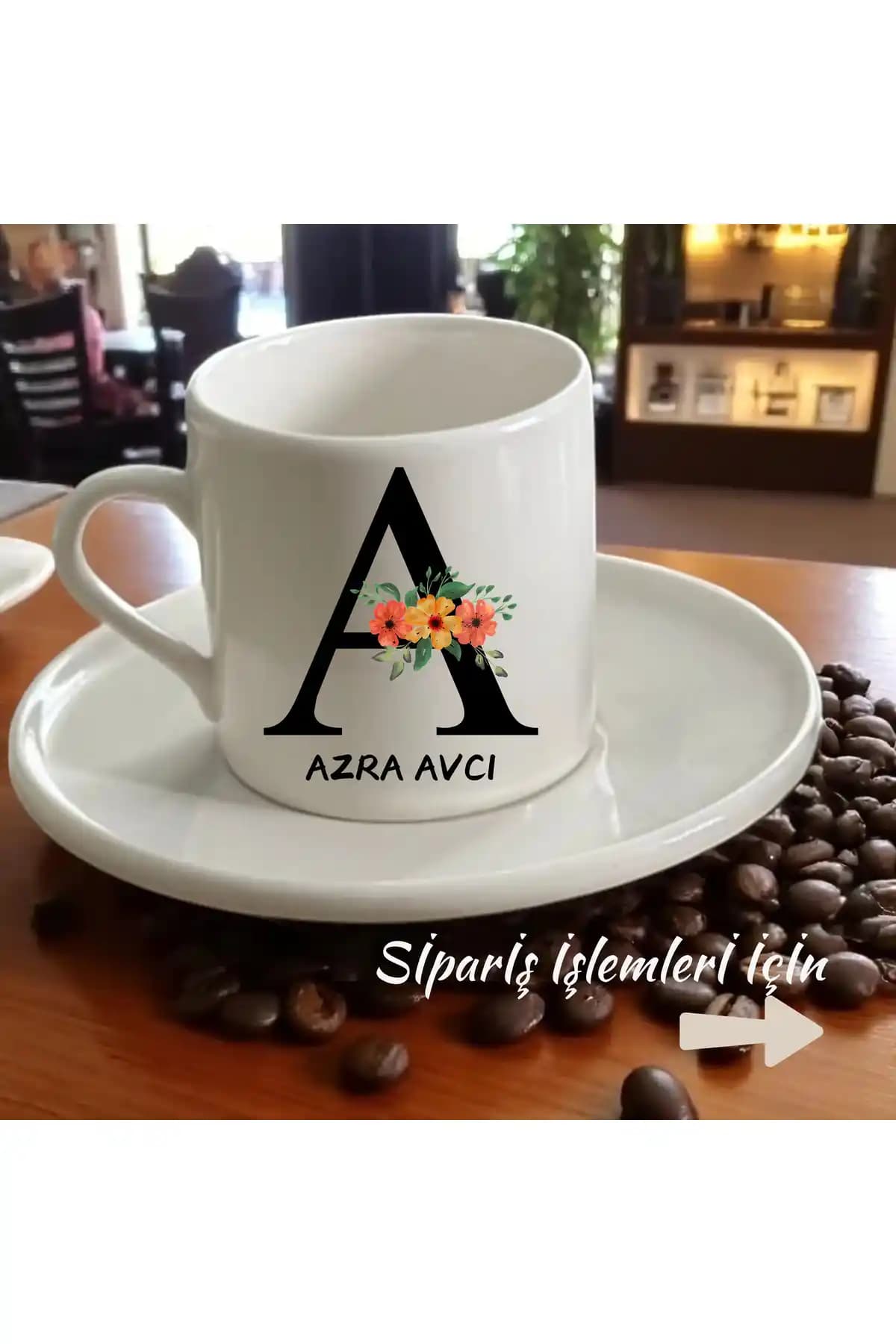 D&Y GAUDERY Kişiye Özel Harfli Porselen Türk Kahve Fincanı 90 ml Beyaz Tasarım