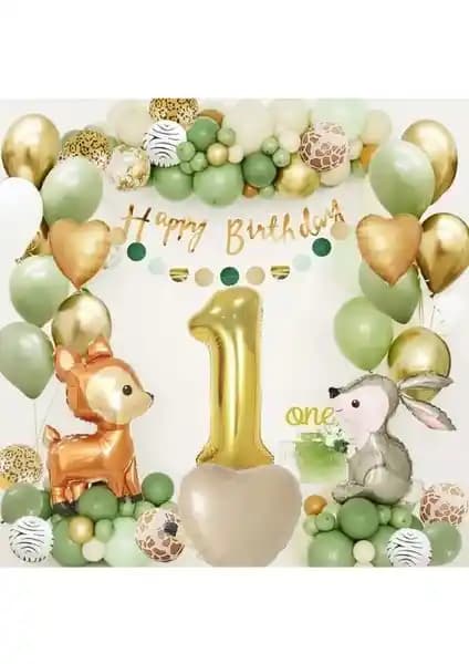 Düvenci Ticaret Ceylan Tavşanlı 1 Yaş Balon Seti ile Renkli Doğum Günü Süslemeleri