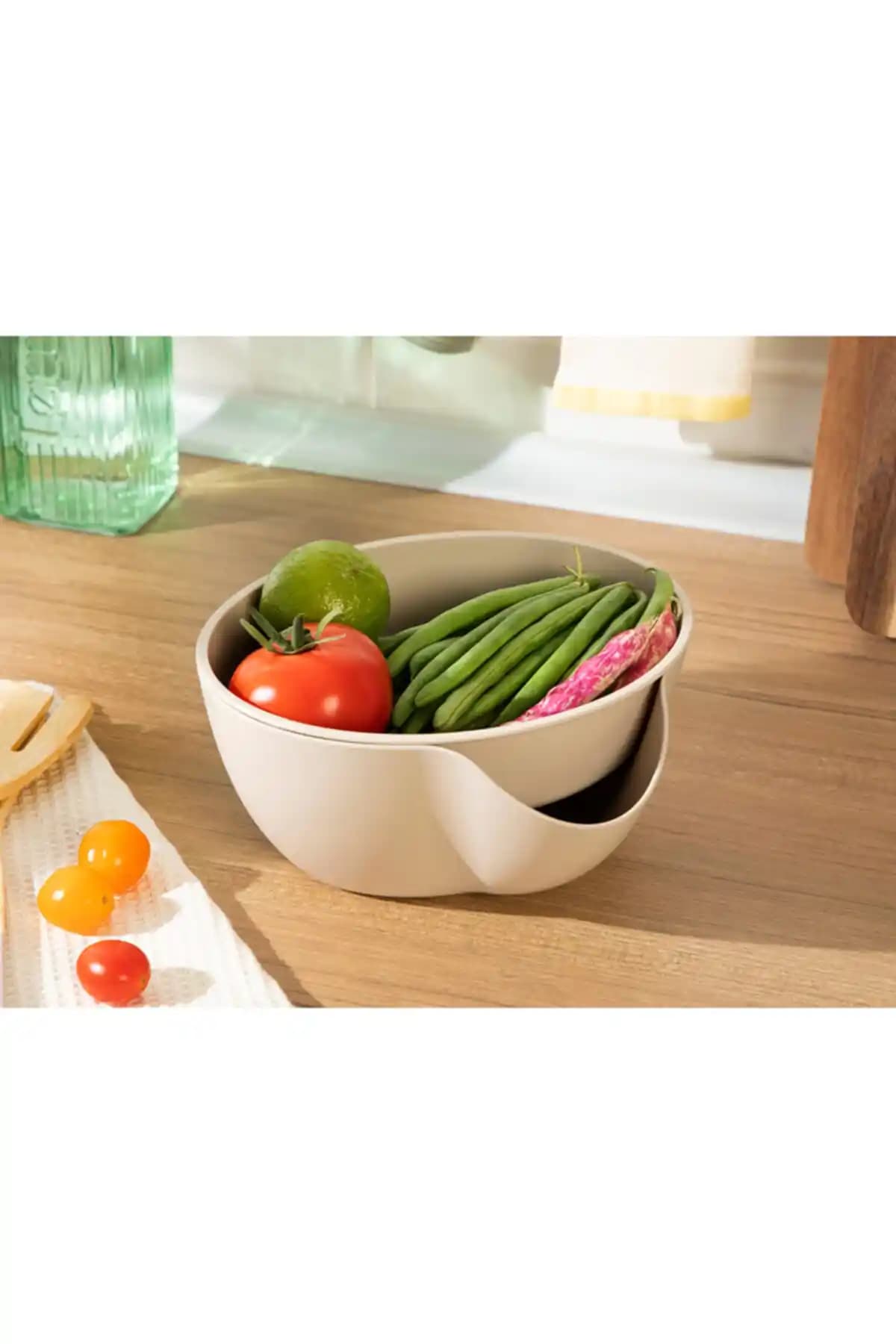 English Home Basic Plastik 2 Parça 20 cm Bej Süzgeç - Dayanıklı ve Pratik Mutfak Gereci