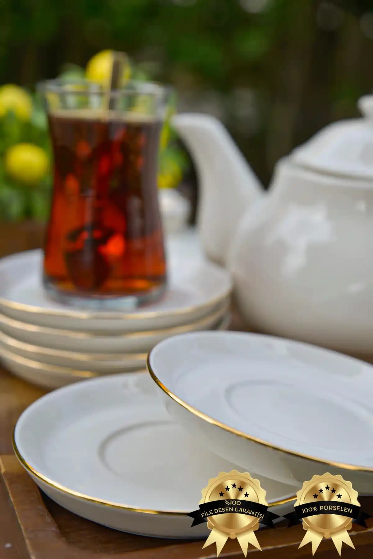 Heda Porselen Rüya Altın Yaldız 6'lı 12 cm Kırık Beyaz Porselen Çay Tabağı Seti