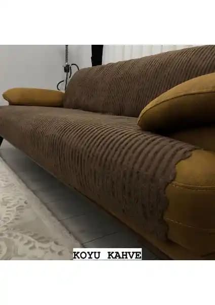 Kadife Bambu Çizgili Süngerli Kaymaz Çekyat Koltuk Örtüsü 170x210 cm