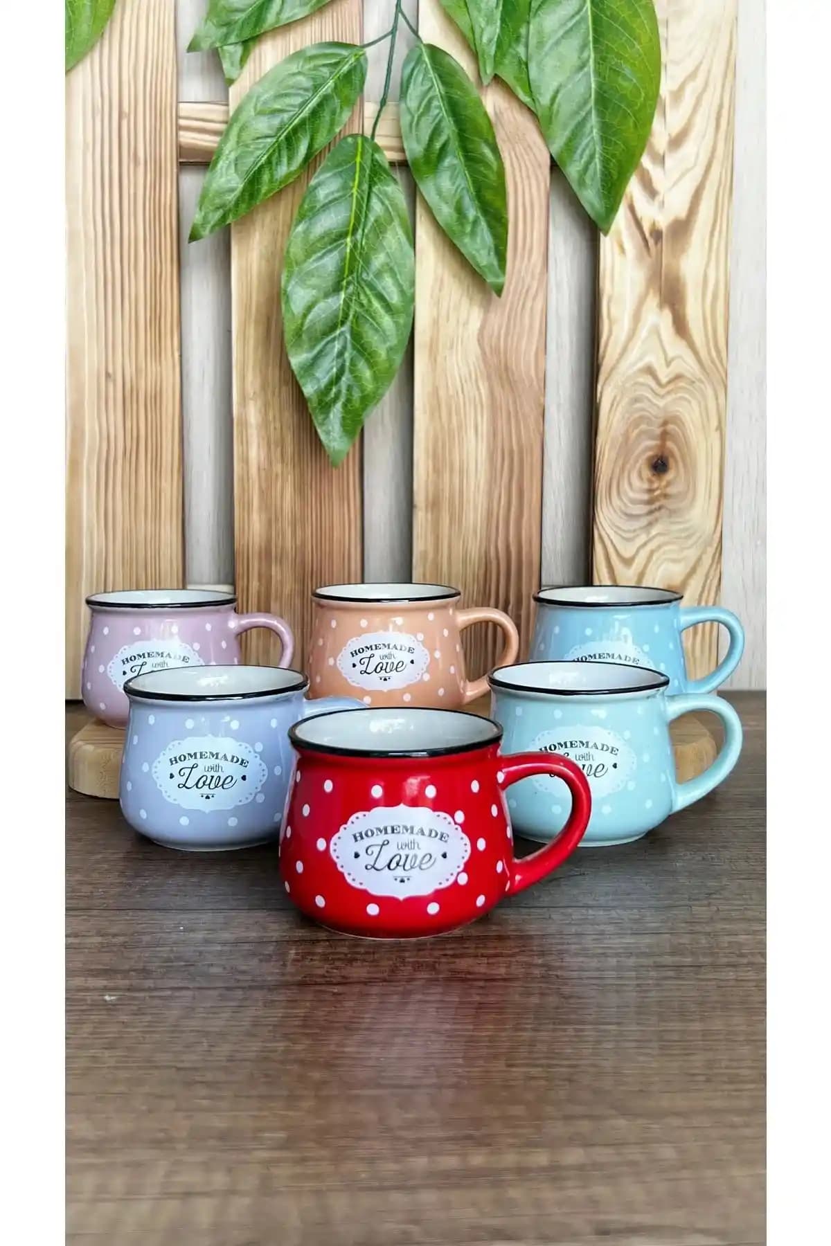 Karçiçeği Home 6 Renk Emaye Görünümlü Porselen Çay Kahve Fincan Seti