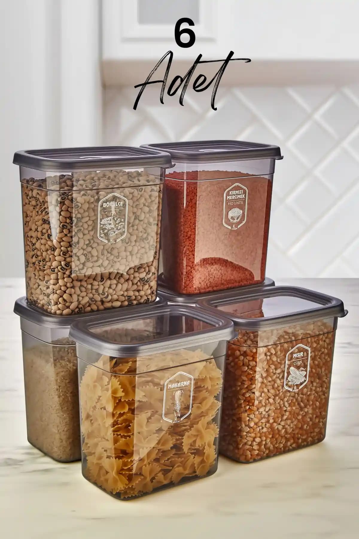 Kitchen Life 6'lı Etiketli Dikdörtgen Erzak Saklama Kabı Seti 2000ml - Dayanıklı ve Pratik