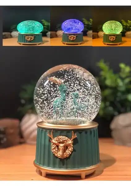 Lapidaria Geyik ve Yavrusu Işıklı Müzikli Püskürtmeli Büyük Boy Kar Küresi