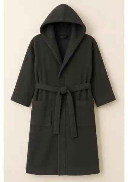 MODELHOME Antrasit Mega Battal Beden Unisex Pamuklu Kapüşonlu Lüks Bornoz 5XL-7XL