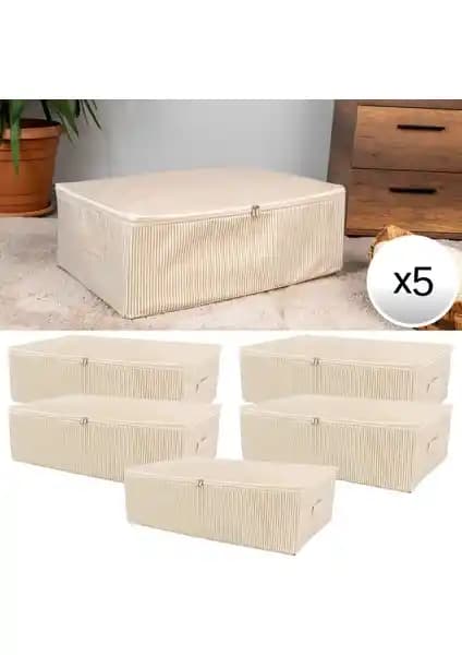 Nacarev Mega Boy Çizgi Desen Baskılı Krem Baza Altı Düzenleyici Hurç Seti - Fonksiyonel Depolama