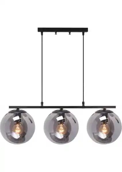 Ömür Avize Roma Modern Füme Camlı Siyah Metal Üçlü Salon Aydınlatması