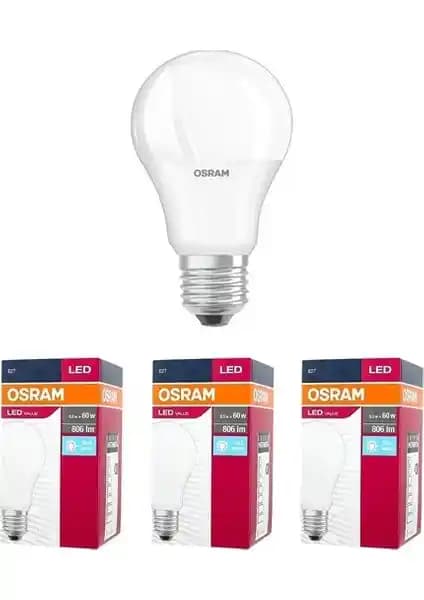 Osram Led Value 8.5W E27 Soğuk Beyaz Ampul 806 lm 3'lü Paket - Enerji Tasarruflu Aydınlatma