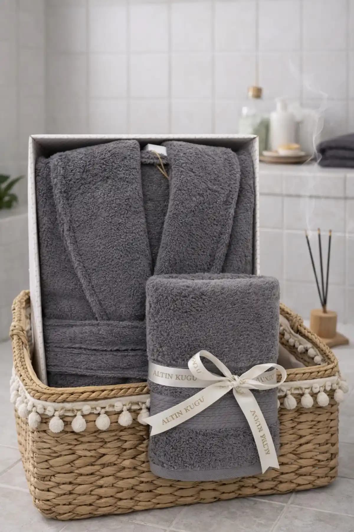 Özdilek Colourist Şalyaka XL Beden Unisex Bornoz Havlu Seti Koyu Gri Maxi Boy