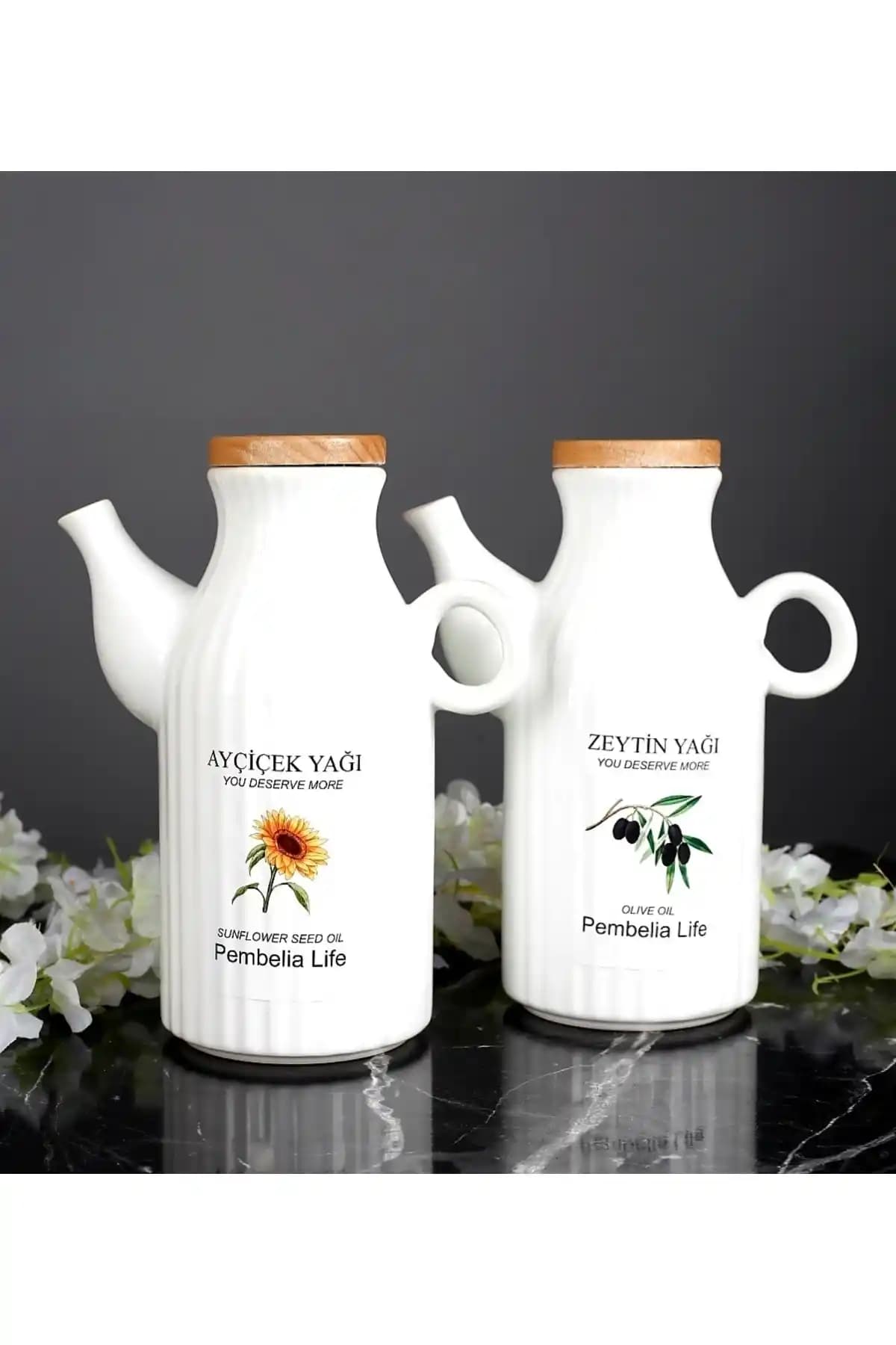 Pembelia Life 2'li 1000ml Porselen Yağlık ve Sirkelik Seti ile Mutfak Düzeni