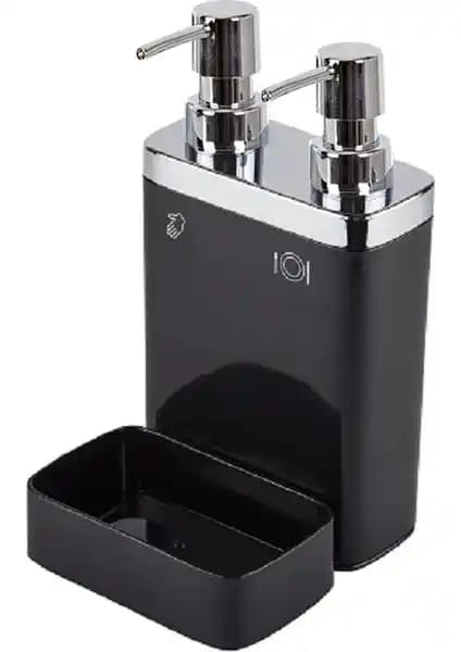 Primanova Viva İkili Sıvı Sabunluk Siyah: Dayanıklı ve Şık Mutfak-Banyo Aksesuarı