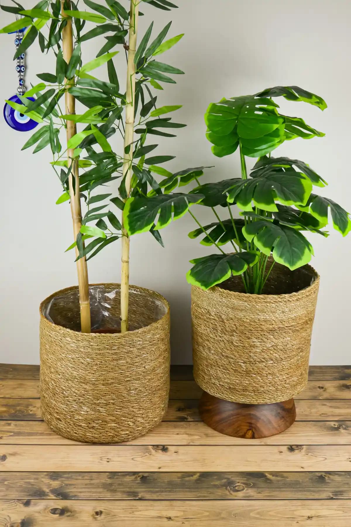 SepetçiBaba Carin: Doğal El Örmesi Hasır 2'li Büyük Boy Saksı Seti ile İskandinav Şıklığı