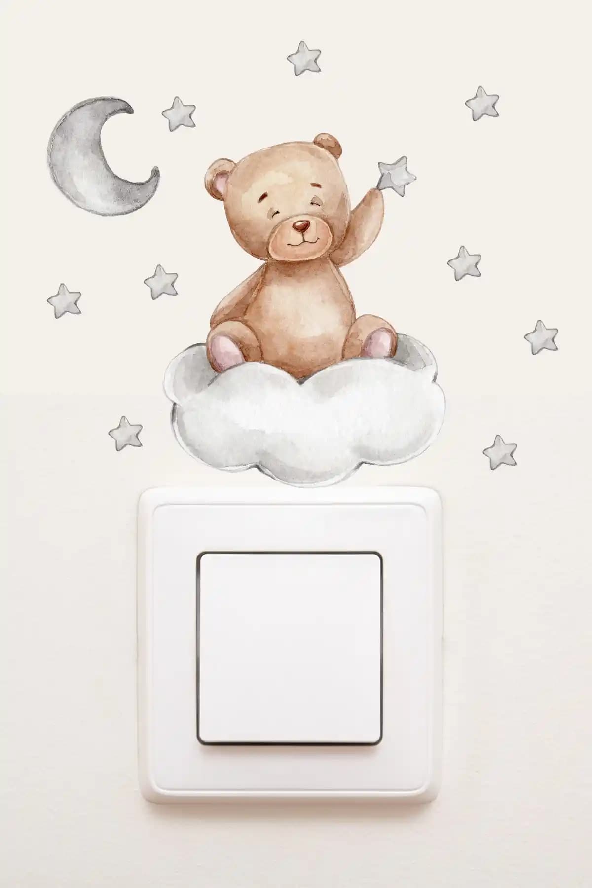 Sim Tasarım Priz Yıldızlı Ayıcık Çocuk Odası Dekoratif Sticker ile Güvenli ve Şık Dekorasyon