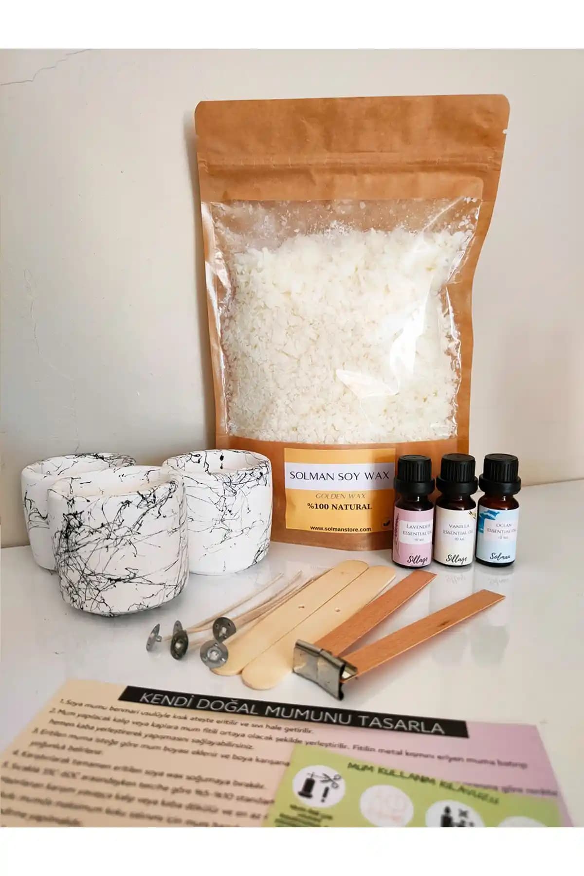 Solman %100 Natürel Soya Wax Aromaterapi Doğal Mum Yapım Seti 500gr ile Evde Kaliteli Mumlar