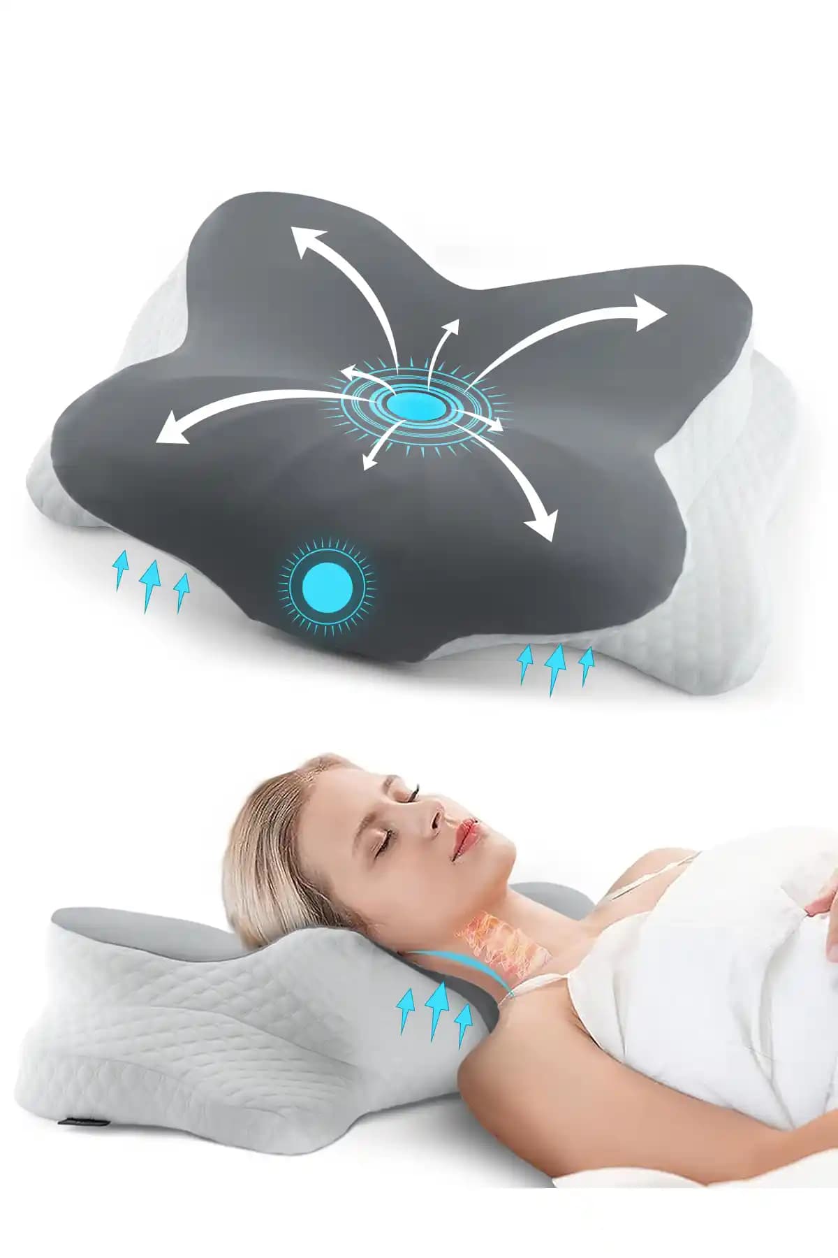 Terapise Boyun Destekli Ortopedik Visco Yastık 60x37 cm Ayarlanabilir Yükseklik