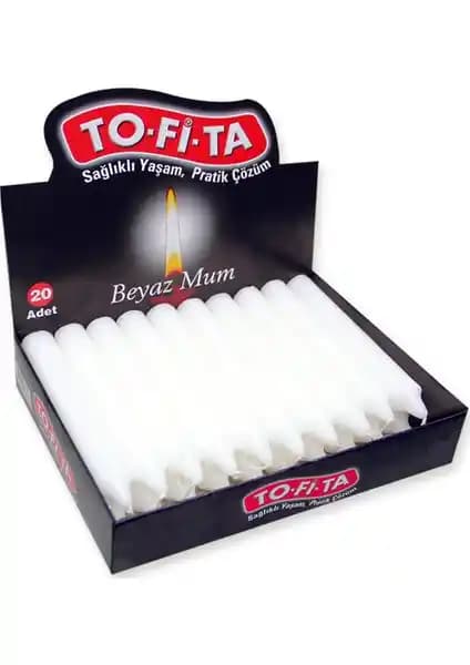 To-fi-ta Beyaz Mum Kalın 20'li Ekonomik Paket 14 cm - Kokusuz ve Dayanıklı Mumlar