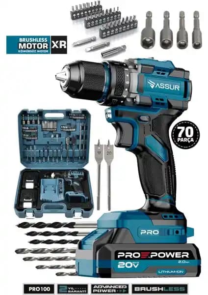 Assur Pro 21V Çift Akülü Darbeli Şarjlı Matkap Çelik Mandren Kullanan Profesyoneller İçin