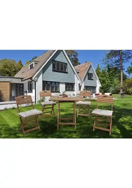 Barış Ahşap Katlanır 4 Kişilik Masa Sandalye Seti Dış Mekan Kullanımı İçin Dayanıklı Tasarım