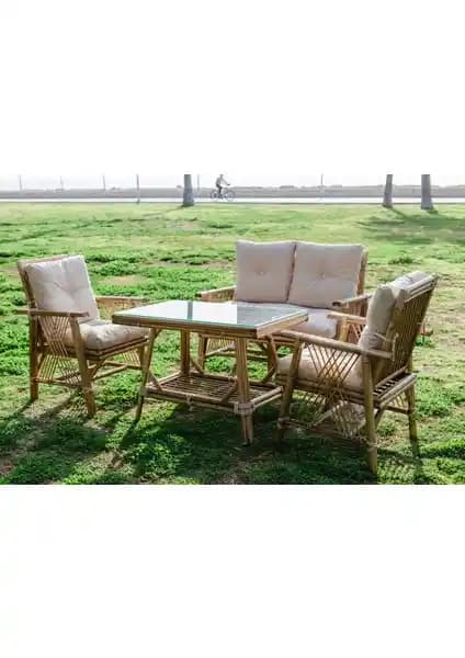 Dekorzade Akasya 4 Kişilik Bambu Oturma Grubu Dış Mekan Şıklığı ve Dayanıklılık