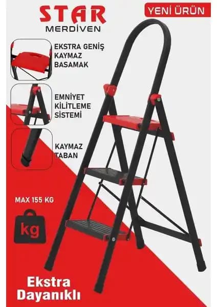 Devecioğlu 3 Basamaklı Star Geniş Basamaklı Merdiven Güvenlik ve Pratiklikte Yeni Standart