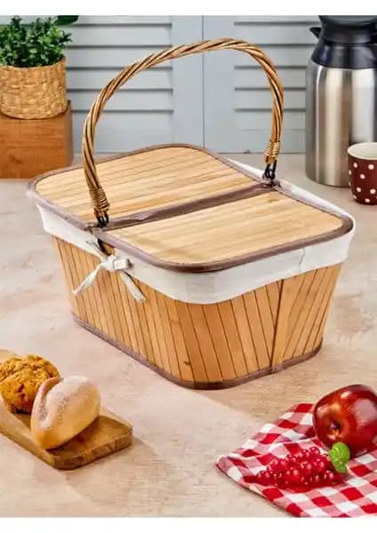 Doğa Dostu Bambu Piknik Sepeti Diktörtgen Estetik ve Dayanıklı Tasarım