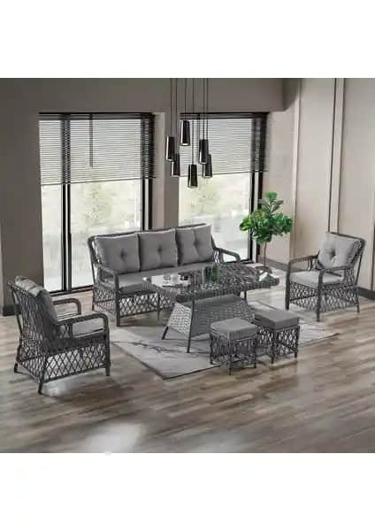 Edra Rattan Puflu Bahçe ve Balkon Takımı: Dayanıklı ve Estetik Dış Mekan Oturma Seti