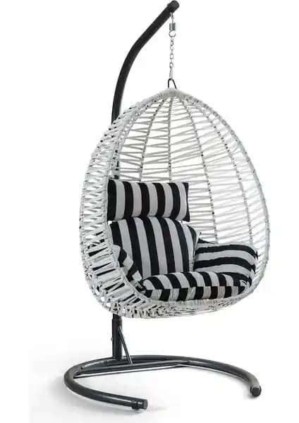 Eymense Class Beyaz Rattan Salıncak Zebra Oturum Bahçe ve Dış Mekan Dekorasyonu İçin Uygun