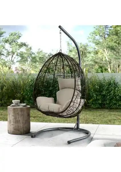 Eymense Deco Rattan Salıncak Kahve Krem Modern Dış ve İç Mekan Oturma Çözümü