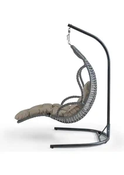 Eymense Elit Demonte Ayak Uzatmalı Rattan Salıncak Gri Kahve Bahçe Oturma Çözümü