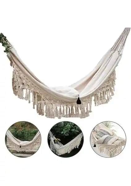 HaiTun 200 cm x 150 cm Bohem Tarzı Brezilya Makrome Salıncağıyla Şıklık ve Konforu Yakalayın