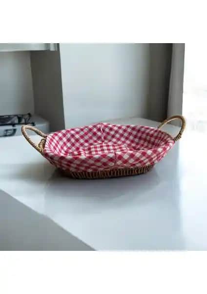 Hasır Görünümlü Plastik Ekmek Sepeti Kulplu Bezli Oval - Modern ve Dayanıklı Mutfak Aksesuarı