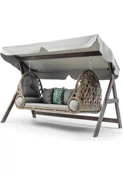 Hier Swing Saltanat Ahşap Rattan Salıncak Bahçe ve Teraslar İçin Dayanıklı ve Şık Tasarım