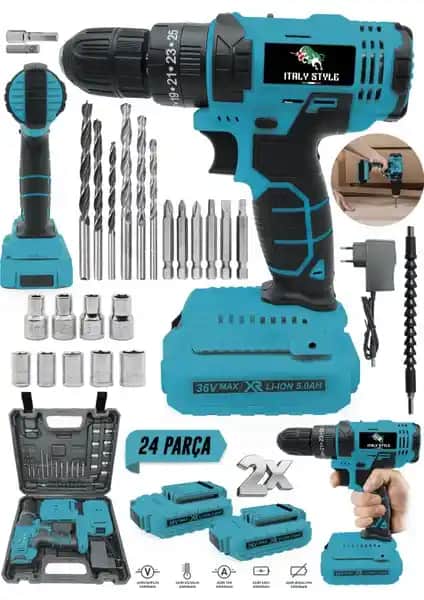 İtaly Style 36V 5 Ah Çift Akülü Darbeli Matkap: Güç ve Dayanıklılık Bir Arada