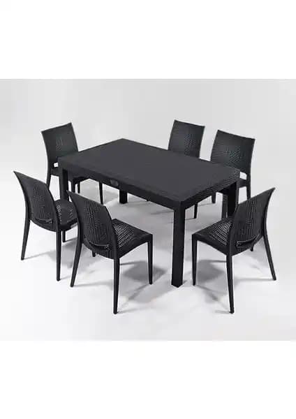 Mandella 90x150 cm 6 Kişilik Antrasit Plastik Bahçe Mobilyası ve Balkon Takımı