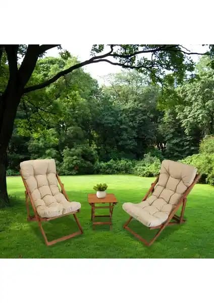 Pratico Ahşap Kademeli Rahat Dolgu Minderli Şezlong Takımı: Estetik ve Dayanıklı Dış Mekan Mobilyası