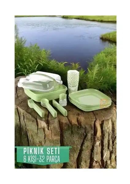 Pratik ve Şık Bx 6 Kişilik Piknik Seti 32 Parça Yeşil, Dayanıklı ve Taşınabilir