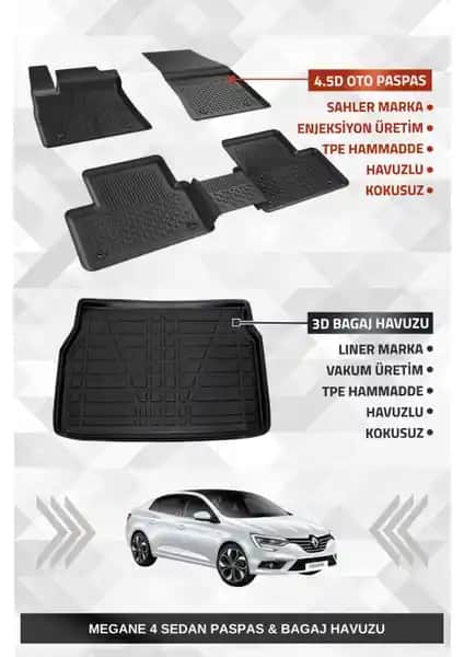 Renault Megane 4 Sedan İçin Üstün Kalite ve Fonksiyonellik Sunan Oto Paspas ve Bagaj Seti