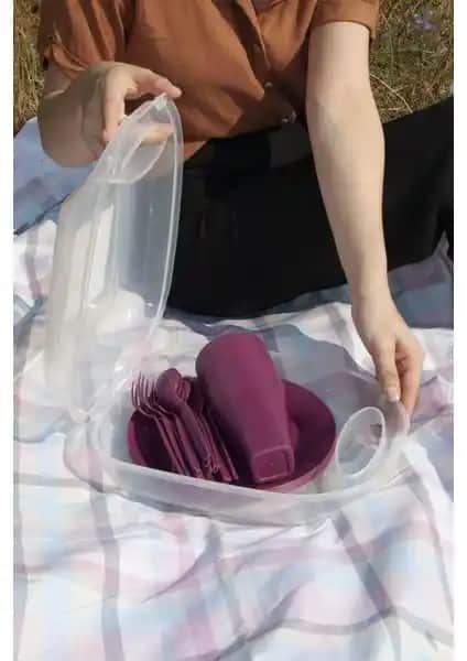 Saban 32 Parça Eko Piknik Seti Mürdüm Renkli Taşınabilir ve Fonksiyonel Tasarım