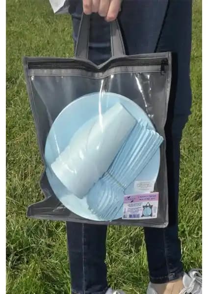 Saban Çantalı Mavi Piknik Seti 30 Parça Pratik ve Şık Dış Mekan Kullanımı